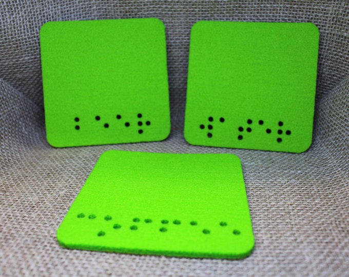 Braille Alphabet Coaster Custom Personal Registered  Designation Felt Coaster Shape Quadrat  Set of 6  YOUR IDEA