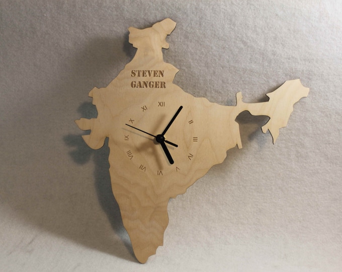 Custom Unique  Bespoke India Shape Clock India Map Wooden