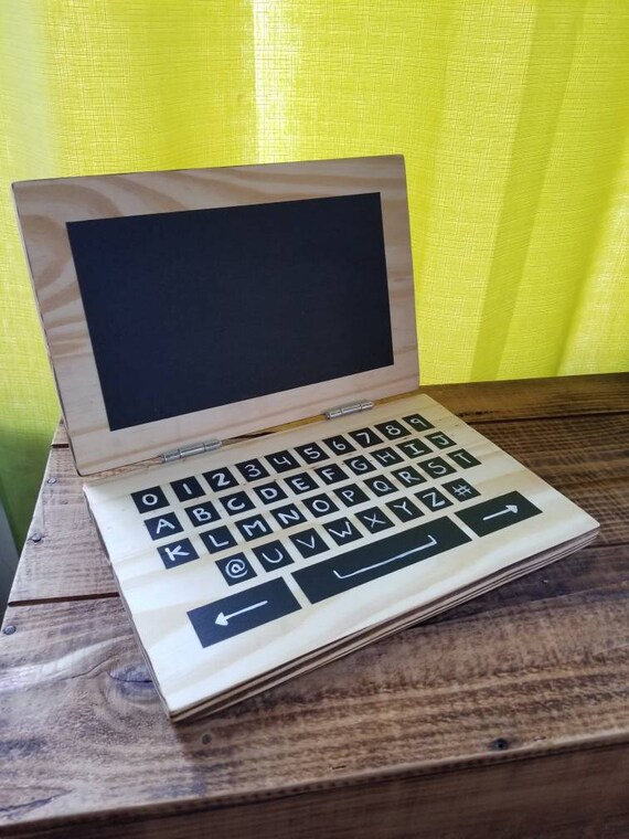 wooden chalkboard laptop computer