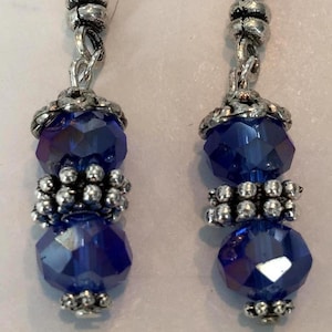 Silver-tone Blue Crystal Long Dangle Earrings