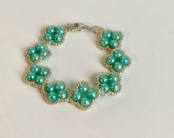Perlen und genäht Floral Glas Perle Armband, Aqua Glas Perle Armband, Muttertag, Geburtstag, Jahrestagsgeschenk