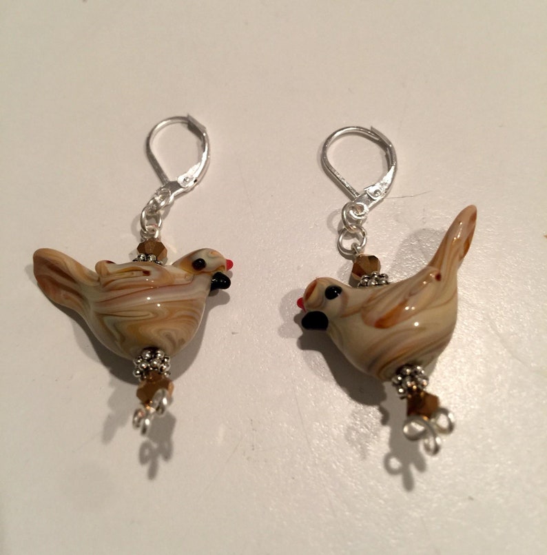 Bird Earrings, Bird Dangle Earrings, Lamp Work Little Bird Earrings Etsy
