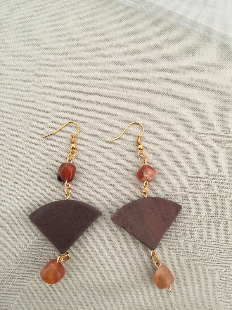 Brown Marble Triangle Earrings, Marble Dangle Earrings, Boho Earrings