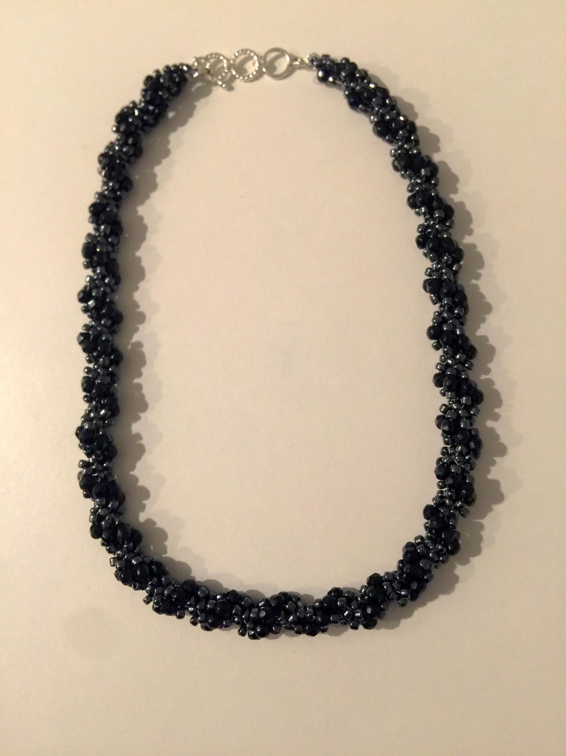 Spiral Beaded Necklace, Adjustable 16 to 18 Inch Necklace, Black and