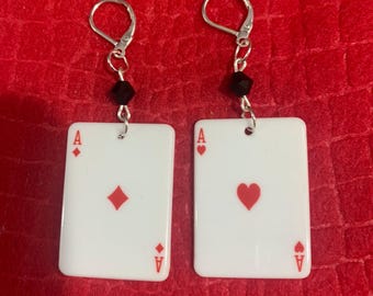 Card player's Acrylic Earrings, Ace of Hearts and Diamond Earrings, Gifts for Card players, Birthday gift, Anniversary Gift, specialty gift