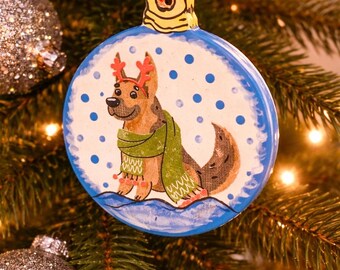 German shepherd  wearing scarf dog ornament