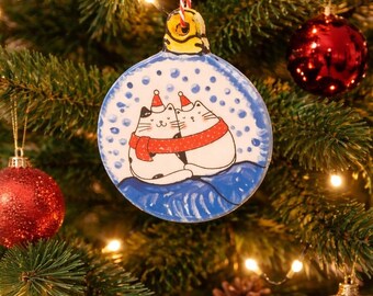 Hugging cats  ceramic ornament