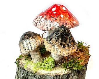 Paper Mache Mushrooms, Handcrafted Mushroom Sculpture