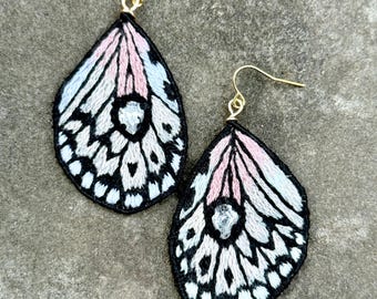 Hand-Embroidered Butterfly Wing Earrings