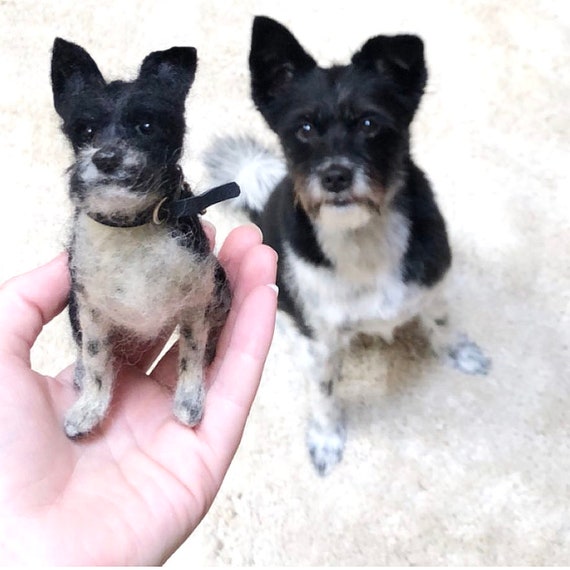 Custom Felted Dog Sculpture, Miniature Pet Replica Portrait
