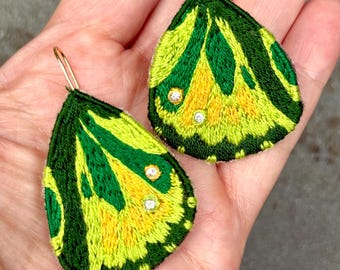 Hand-Embroidered Butterfly Wing Earrings