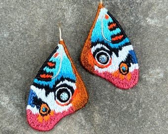 Hand-Embroidered Butterfly Wing Earrings