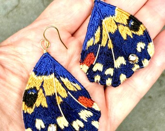 Hand-Embroidered Butterfly Wing Earrings