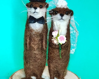 Needle Felted Otter Wedding Cake Topper