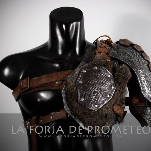 Leather Armor with Pauldron , Viking Armor and Pauldron, Viking Harness,  Larp armor, Cosplay Viking pauldron