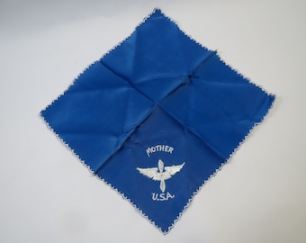 Vintage Military Blue Handkerchief  'Mother USA'  Army Air Force - Embroidered