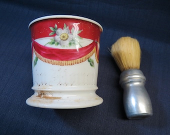 Vintage Floral Personalized Porcelain Shaving Mug T&V Limoges France with Brush