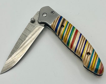 Folding Pocket Knife made with Reclaimed Skateboards