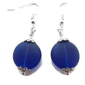Blue Beach Glass Earrings, Royal Blue Earrings, Blue Sea Glass Earrings, Cobalt Blue Dangle Earring, Recycled Glass, Sea Glass Dangle