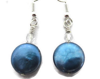 Blue Pearl Earring, Sapphire Blue Earring, Royal Blue Dangle, Freshwater Pearl Dangle, Blue Dangle, Cobalt Blue Drop, Denim Earring