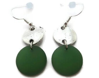 Green Beach Glass Earrings, Grass Green Dangles, Long Green Earrings, Recycled Glass, Green Sea Glass Earrings, Green Drop, Green and Silver