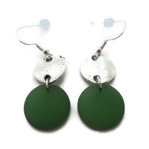 Green Beach Glass Earrings, Grass Green Dangles, Long Green Earrings, Recycled Glass, Green Sea Glass Earrings, Green Drop, Green and Silver image 1