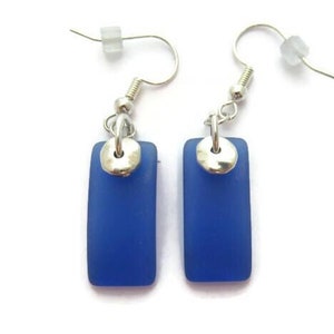 Blue Beach Glass Earrings, Royal Blue Sea Glass Earrings, Bright Blue Earrings, Cobalt Earring, Blue Dangle Earrings, Blue and Silver Dangle