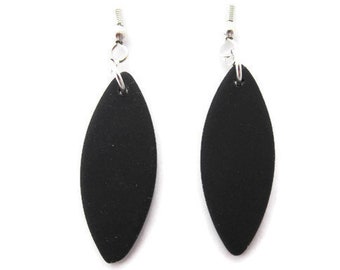 Long Black Earring, Long Black Dangle, Black Sea Glass Earring, Black Beach Glass Earring, Long Black Drop, Black Oval Earring, Recycled