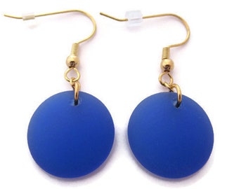 Royal Blue Earrings, Blue Sea Glass Earring, Blue and Gold Earring, Recycled Glass, Royal Blue Dangle Earring, Blue Beach Glass Dangle