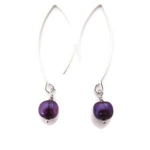 Purple Pearl Earrings, Long Purple Earrings, Violet Dangles, Long Purple Dangles, Freshwater Pearl Dangles, Iridescent Purple Drop image 1