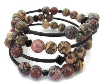 Stone Beaded Multi Wrap Bracelet: Earth Tone Gemstone Cuff