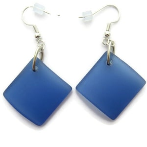 Large Blue Beach Glass Earring, Royal Blue Sea Glass Earring, Large Blue Dangle, Cobalt Earring, Bright Blue Earring, Recycled Glass Earring