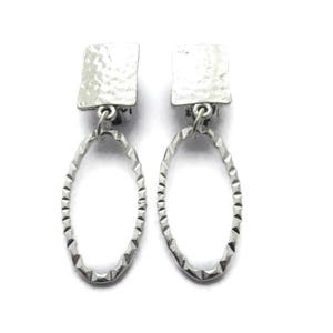 Hammered Silver Clip On Dangle Earrings: Lightweight Non Pierced Earring