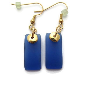 Blue Beach Glass Earrings, Blue Beach Glass Dangles, Blue Sea Glass Earrings, Cobalt Blue Earring, Royal Blue Dangle Earrings