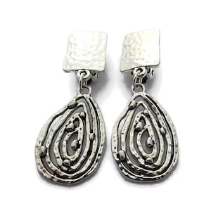 Hammered Silver Teardrop Clip On Earrings: Lightweight Dangles