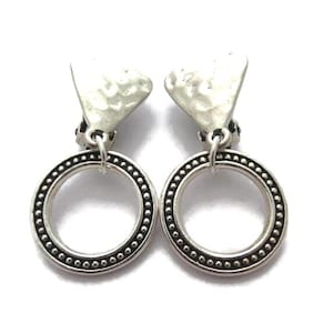 Hammered Silver Clip On Hoop Earrings: Lightweight Dangles