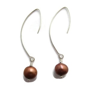 Long Pearl Earrings, Brown Pearl Drop Earrings, Light Brown Earrings, Freshwater Pearl Dangle, Golden Brown Dangle, Honey Brown Drop Earring