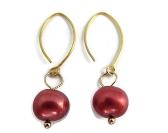 Dusty Rose Earrings, Rose Pearl Earrings, Pink Pearl Dangles, Rose Pink Earrings, Pearl Earring, Pink Dangles, Pink and Gold Earring