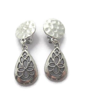 Hammered Silver Teardrop Clip On Earrings: Lightweight Dangles