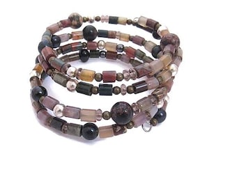Boho Gemstone Wrap Bracelet: Earth Tone Beaded Cuff