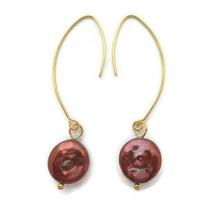 Long Pearl Earrings, Brown Pearl Drop Earrings, Light Brown Earrings, Freshwater Pearl Dangle, Golden Brown Dangle, Honey Brown Drop Earring