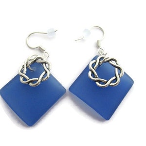 Blue Beach Glass Earrings, Royal Blue Sea Glass Earring, Big Blue Dangle, Cobalt Earring, Bright Blue Earring, Recycled Glass Earring