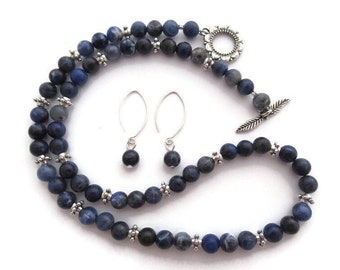 Navy Blue Necklace, Blue Stone Necklace Set, Blue Beaded Necklace, Blue Stone Dangle, Cobalt Necklace, Blue and Silver Necklace