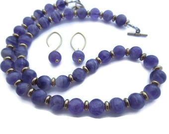 Amethyst Necklace Set, Purple Stone Necklace, Violet Necklace, Purple Necklace, Amethyst Earring, Purple Gemstone Necklace, February Stone