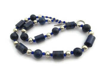 Lapis Lazuli Necklace, Chunky Blue Necklace, Blue Stone Necklace, Lapis Necklace, Blue Beaded Necklace, Navy Stone Necklace