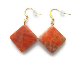 Orange Earring, Fire Agate Earring, Burnt Orange Dangle, Orange Agate Stone Dangle, Stone Earring, Fall Earring, Natural Stone Jewelry