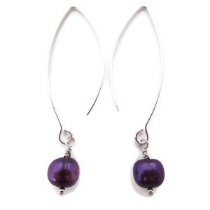 Purple Pearl Earrings, Long Purple Earrings, Violet Dangles, Long Purple Dangles, Freshwater Pearl Dangles, Iridescent Purple Drop image 4