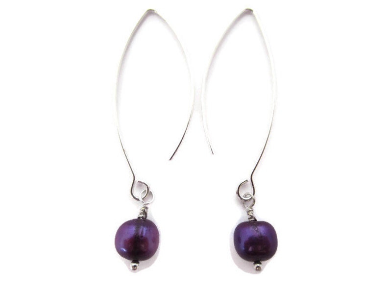 Purple Pearl Earrings, Long Purple Earrings, Violet Dangles, Long Purple Dangles, Freshwater Pearl Dangles, Iridescent Purple Drop image 4