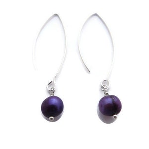 Purple Pearl Earrings, Long Purple Earrings, Violet Dangles, Long Purple Dangles, Freshwater Pearl Dangles, Iridescent Purple Drop image 5