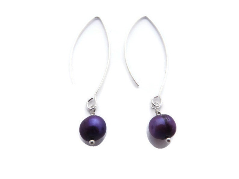 Purple Pearl Earrings, Long Purple Earrings, Violet Dangles, Long Purple Dangles, Freshwater Pearl Dangles, Iridescent Purple Drop image 5